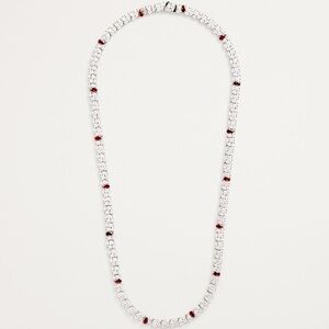 Chic 925 Sterling Silver Lab CZ and Red Unisex Tennis Necklace